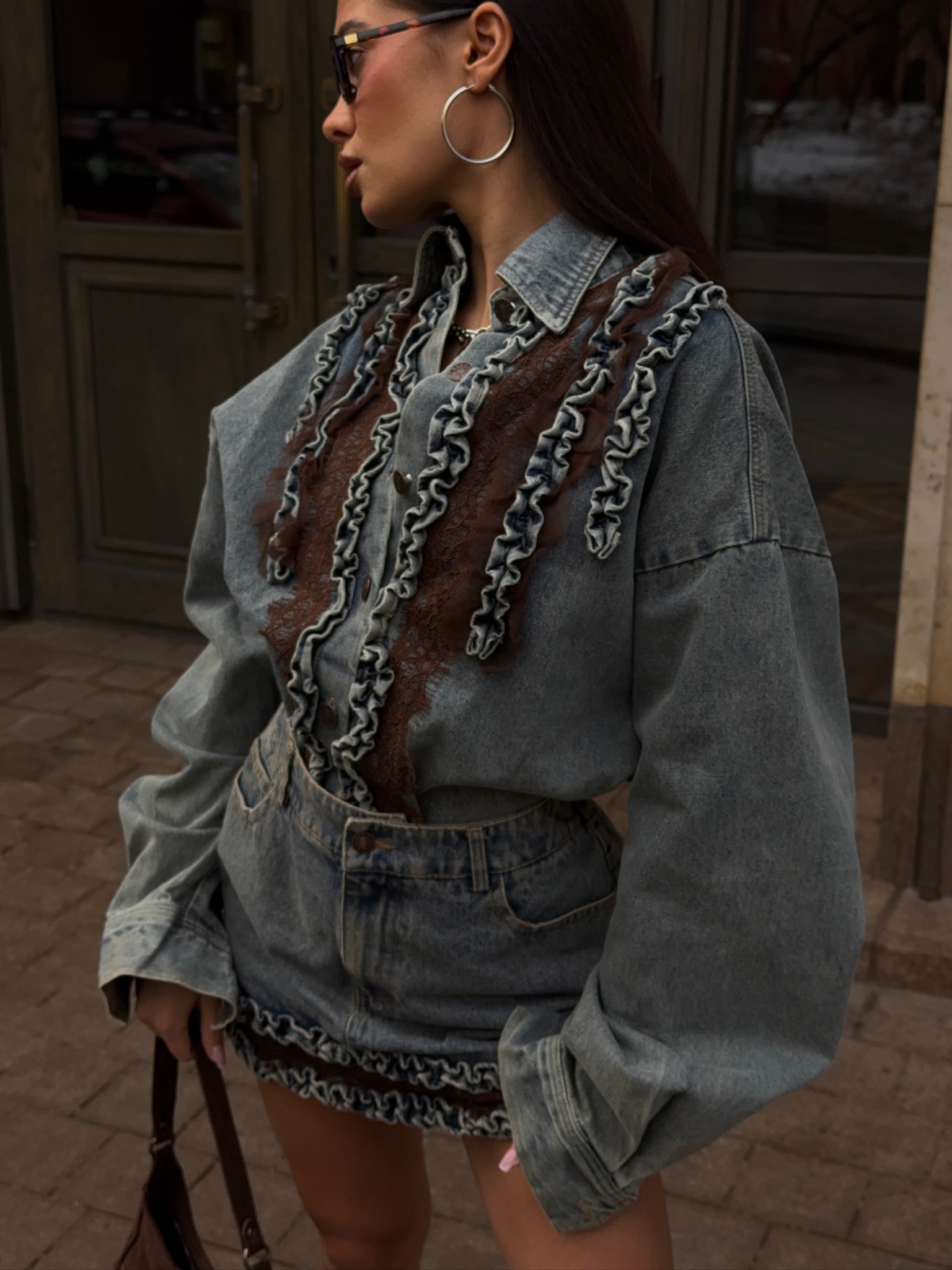 Рубашка джинсовая с рюшами