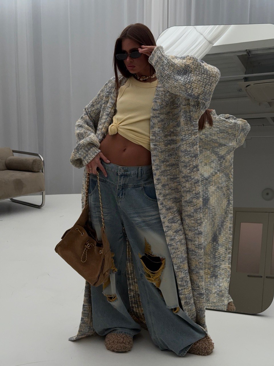 Кардиган вязаный макси