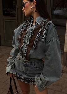 Рубашка джинсовая с рюшами