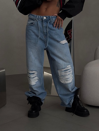 Стильные джинсы со шнурком женские сезон весна-лето 2023. Шоурум POPNSHOP