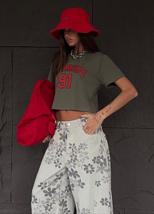 Футболка укороченная с принтом