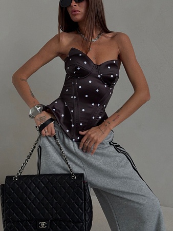 Базовый корсет с баской в горох под брючный костюм, юбку, джинсы.